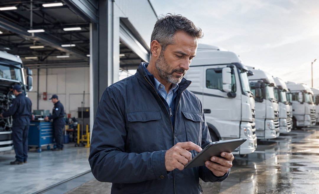 Fleet operator managing truck maintenance for reliable performance