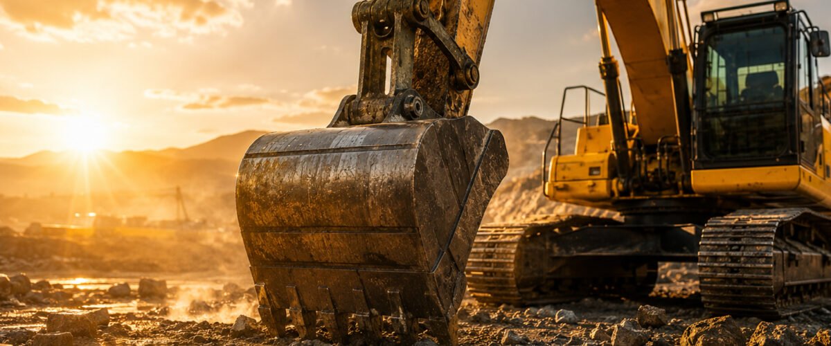 Excavator operating at a construction site, highlighting heavy machinery and hydraulic oil use in hot climates 