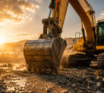 Excavator operating at a construction site, highlighting heavy machinery and hydraulic oil use in hot climates 