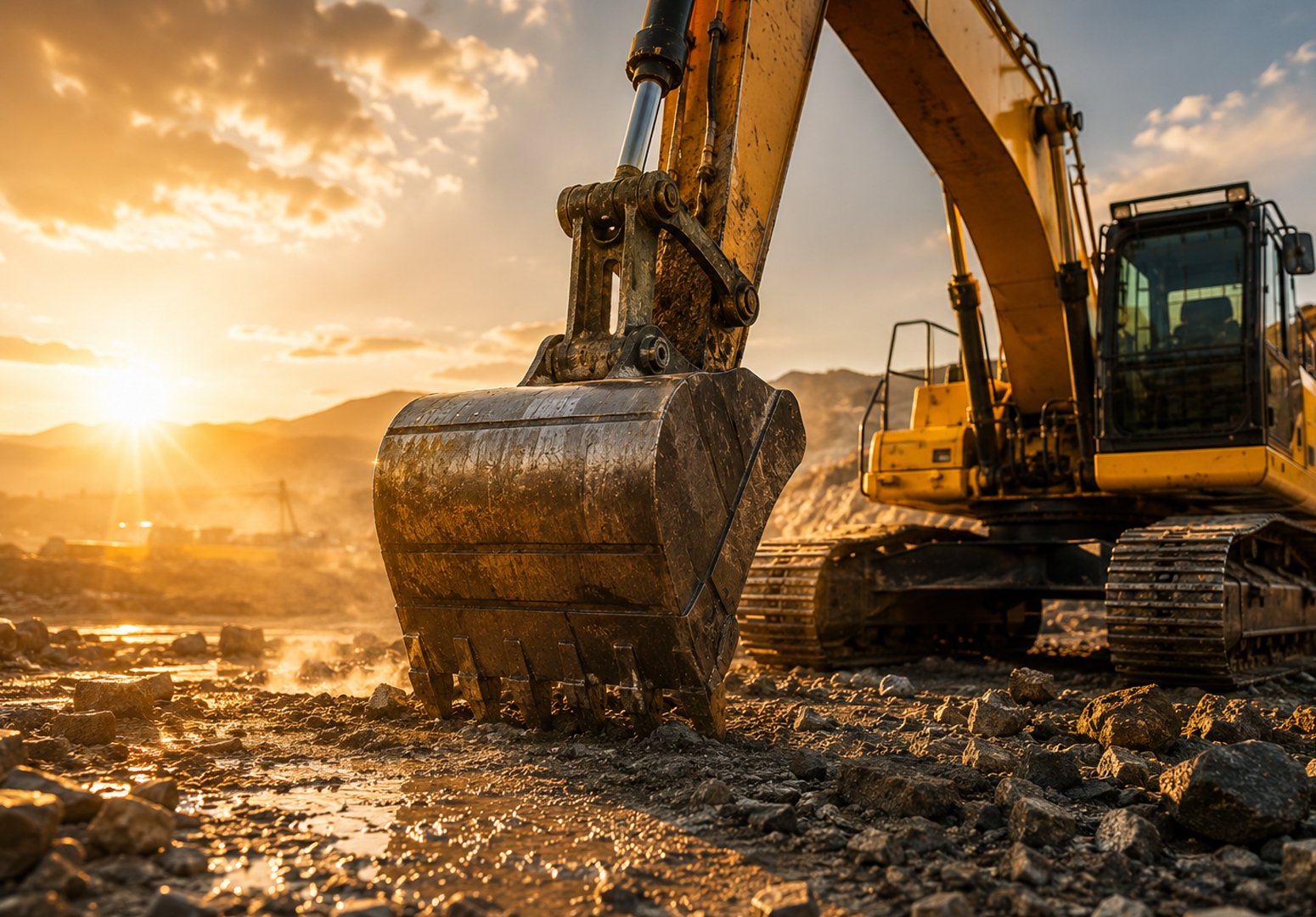 Excavator operating at a construction site, highlighting heavy machinery and hydraulic oil use in hot climates
